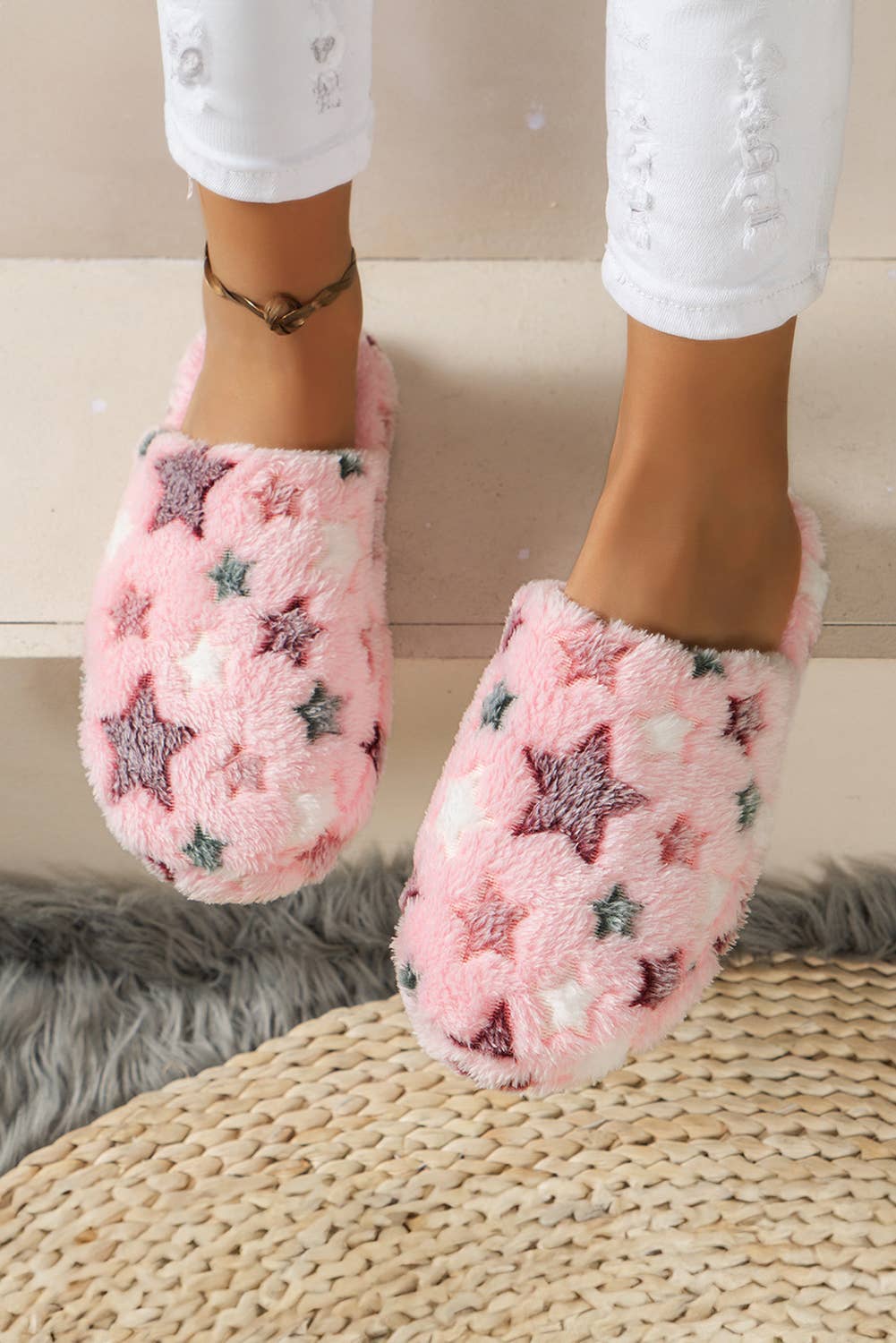 Star Pattern Plush Home Slippers | US6-10