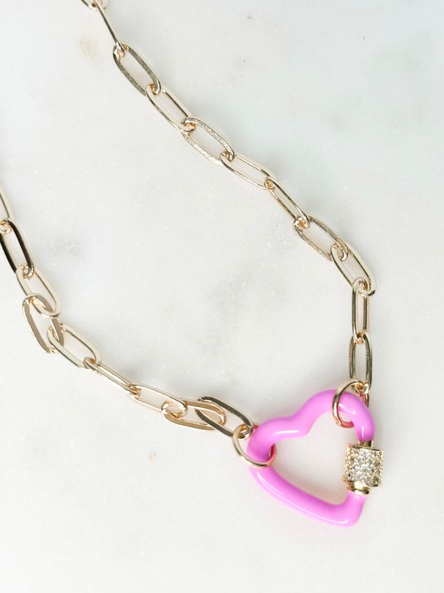 Enamel Dipped Crystal Latch Necklace - 6 Colors