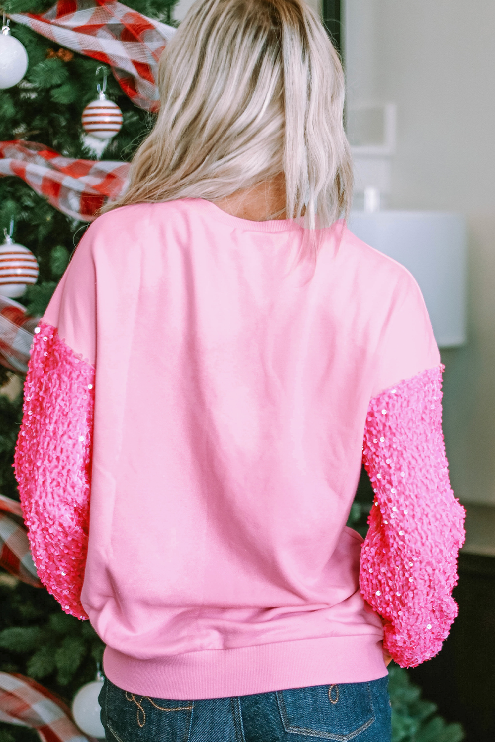 Santa Christmas Graphic Sequin Sleeve To