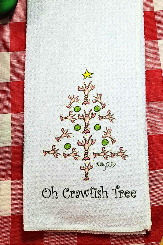 Christmas Tea Towel Oh Crawfish Tree