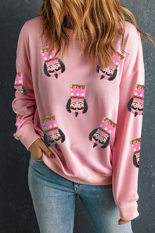 Sequin Nutcracker Christmas Graphic Sweatshirt