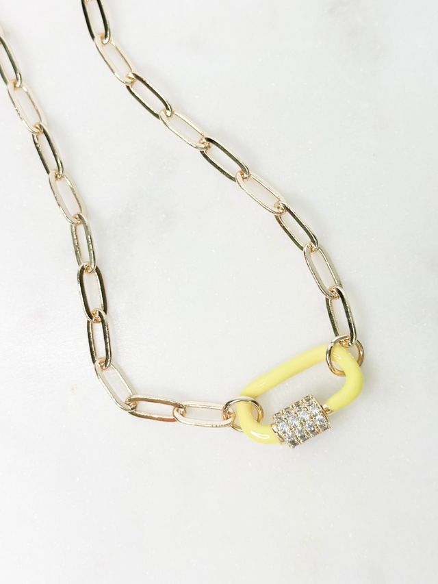 Enamel Dipped Crystal Latch Necklace - 6 Colors