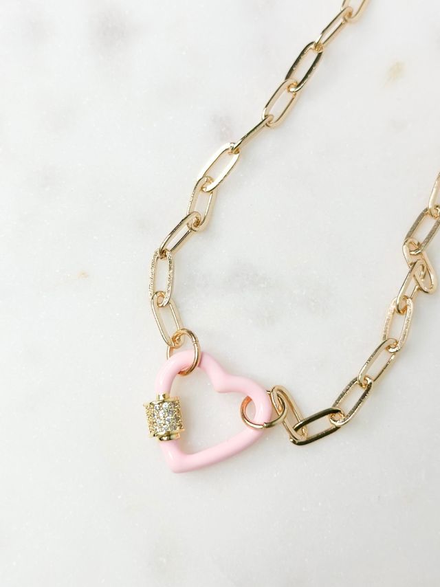 Enamel Dipped Crystal Latch Necklace - 6 Colors