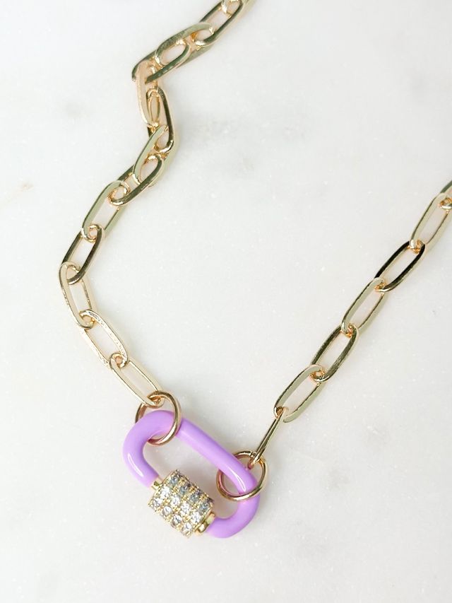 Enamel Dipped Crystal Latch Necklace - 6 Colors