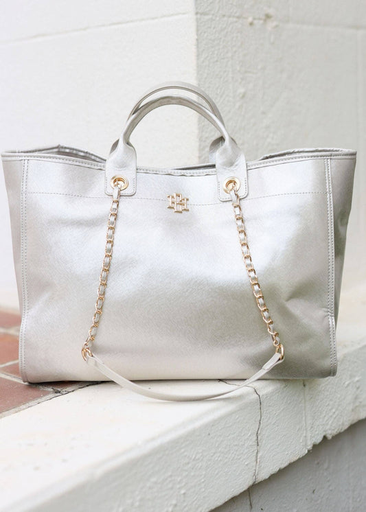 Melissa Silver Saffiano Tote Bag